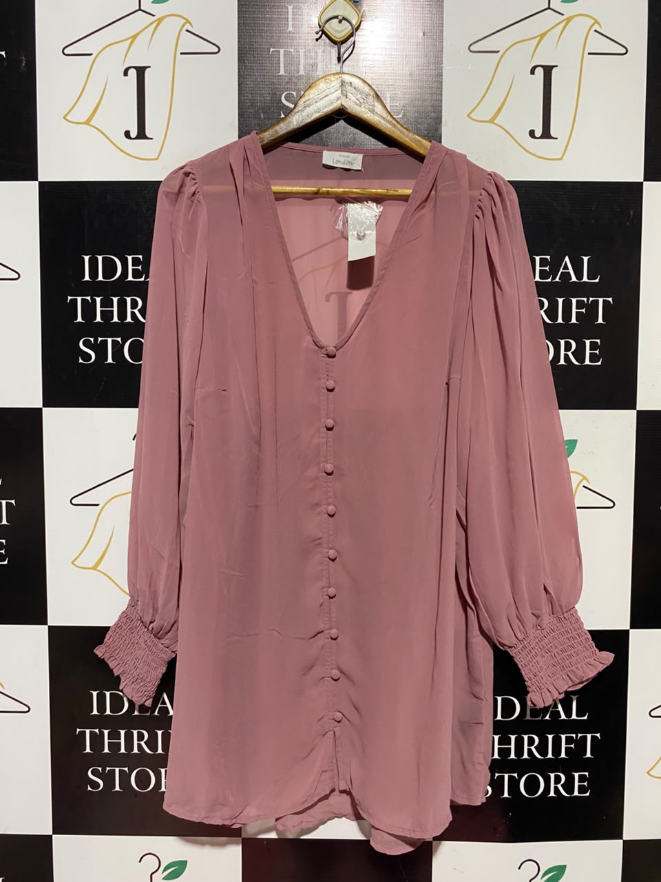 YOURS |L| BUST 21| A14| MAUVE PINK BUTTON-FRONT CHIFFON MINI DRESS / TUNIC TOP