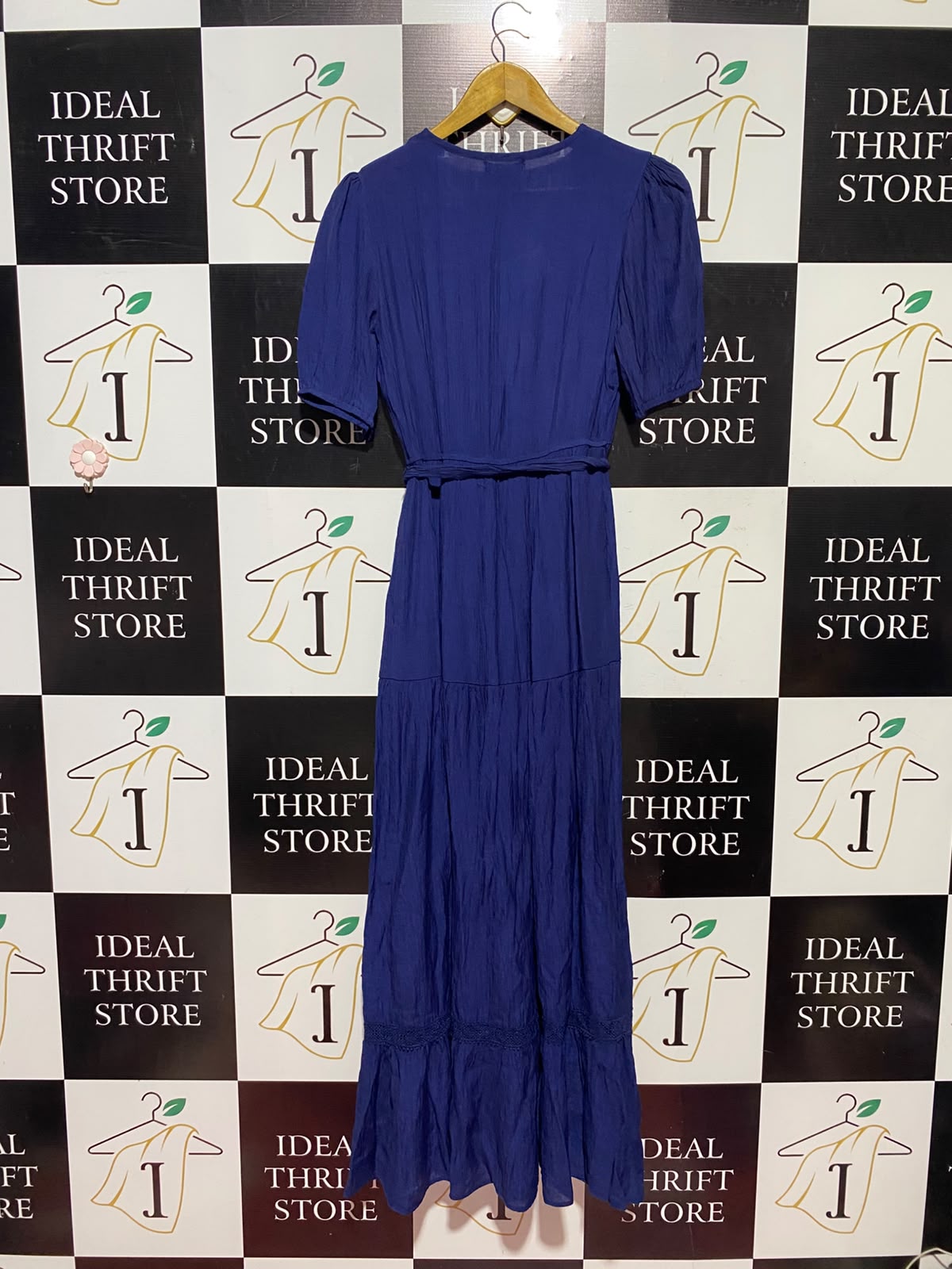 BLUE VANILLA |XS| BUST 16| A14| WOMEN'S ROYAL BLUE BUTTON-FRONT TIERED MAXI DRESS WITH TIE BELT