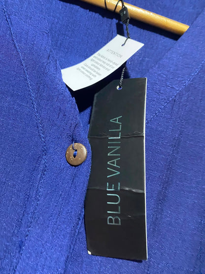 BLUE VANILLA |XS| BUST 16| A14| WOMEN'S ROYAL BLUE BUTTON-FRONT TIERED MAXI DRESS WITH TIE BELT