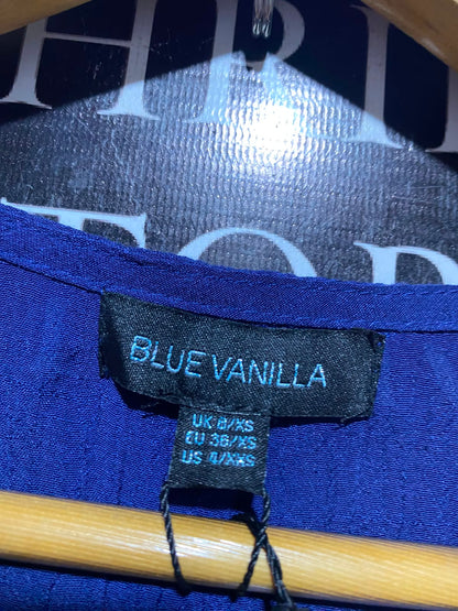 BLUE VANILLA |XS| BUST 16| A14| WOMEN'S ROYAL BLUE BUTTON-FRONT TIERED MAXI DRESS WITH TIE BELT