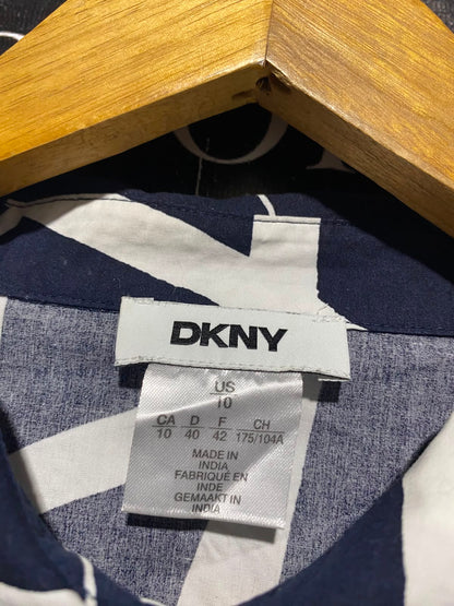 DKNY |M| BUST 18| A14| NAVY BLUE ABSTRACT LINE PRINT BUTTON-FRONT MIDI SHIRT DRESS WITH BELT
