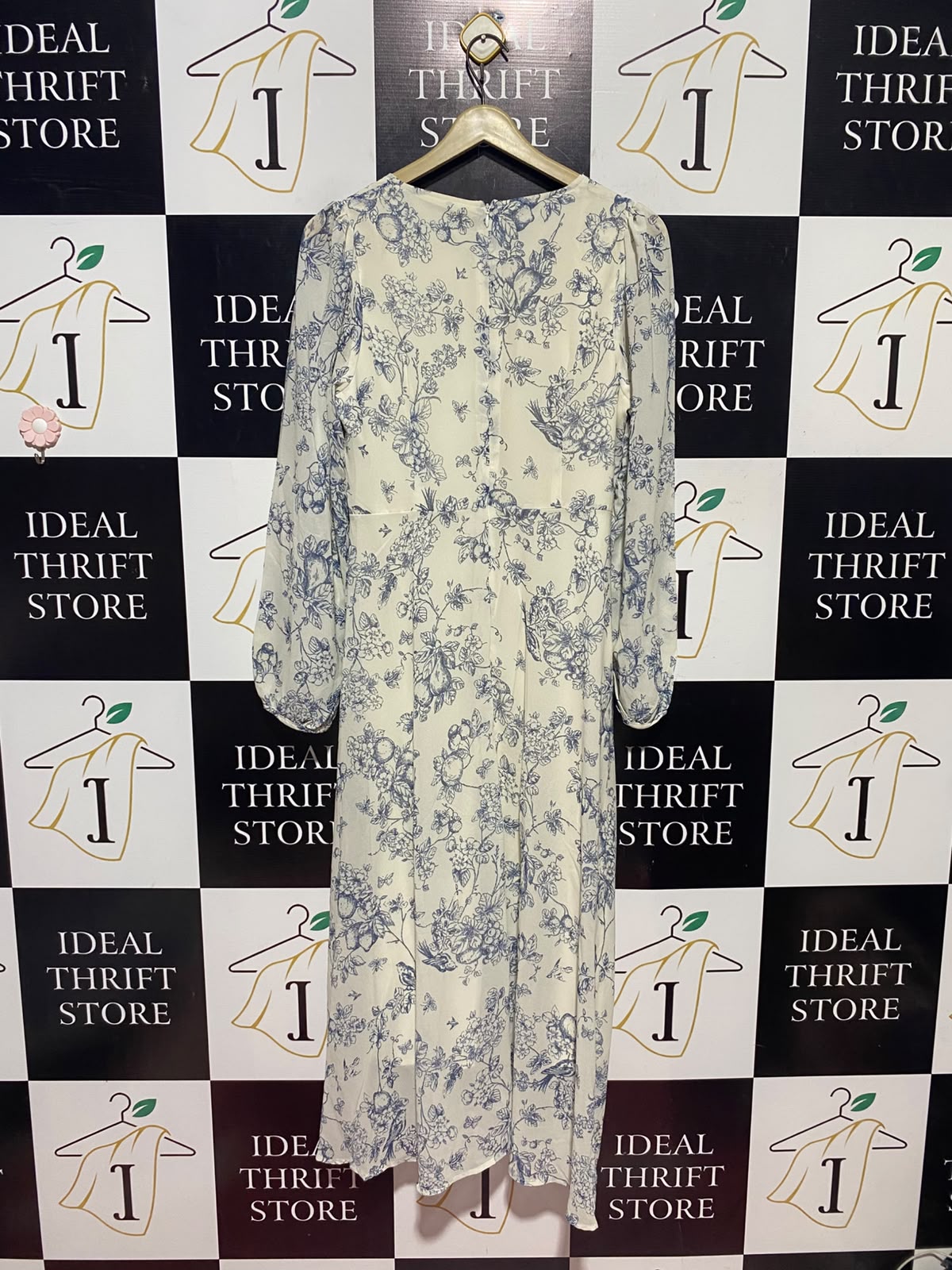 DAZY |XL| BUST 17| A14| VINTAGE BLUE TOILE DE JOUY FLORAL MAXI DRESS WITH FRONT-TIE