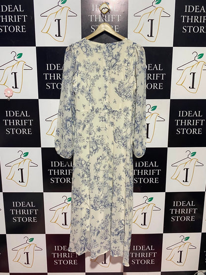DAZY |XL| BUST 17| A14| VINTAGE BLUE TOILE DE JOUY FLORAL MAXI DRESS WITH FRONT-TIE