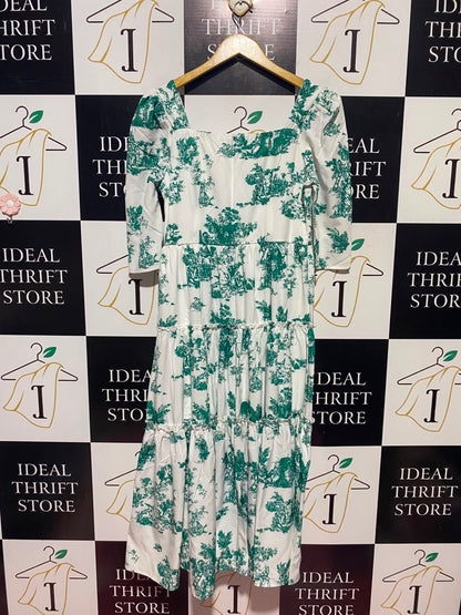 SHEIN |M| BUST 16| A14| GREEN TOILE DE JOUY SQUARE-NECK TIERED MAXI DRESS