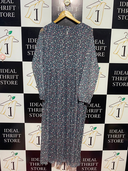 GINA BENOTTI |L| BUST 20| A14| GREY ABSTRACT TERRAZZO PRINT EMPIRE-WAIST MAXI DRESS