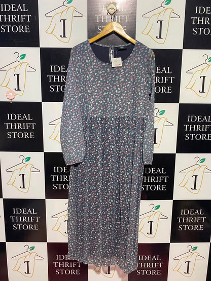 GINA BENOTTI |L| BUST 20| A14| GREY ABSTRACT TERRAZZO PRINT EMPIRE-WAIST MAXI DRESS