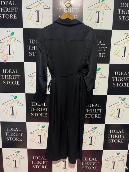 H&M |L| BUST 20| A14| BLACK SATIN COLLARED WRAP MIDI / MAXI DRESS