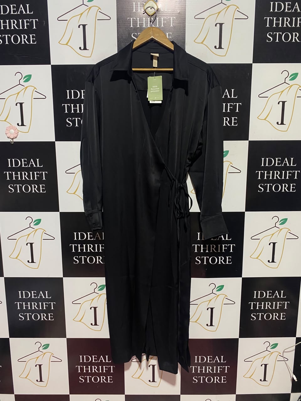 H&M |L| BUST 20| A14| BLACK SATIN COLLARED WRAP MIDI / MAXI DRESS