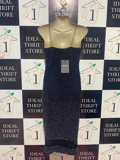 MISS LOOK |S| BUST 15| A14| BLACK & SILVER METALLIC SHIMMER CAMI SLIP MIDI DRESS