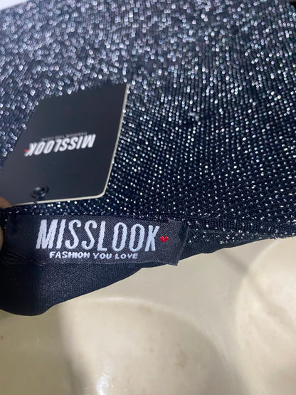 MISS LOOK |S| BUST 15| A14| BLACK & SILVER METALLIC SHIMMER CAMI SLIP MIDI DRESS