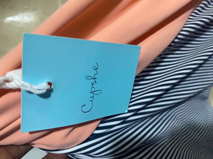 CUPSHE |L| BUST 16| A14| PEACH & NAVY STRIPED PLUNGING V-NECK ONE-PIECE SWIMSUIT