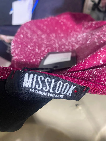 MISS LOOK |S| BUST 15| A14| MAGENTA PINK & SILVER METALLIC SHIMMER CAMI SLIP MIDI DRESS