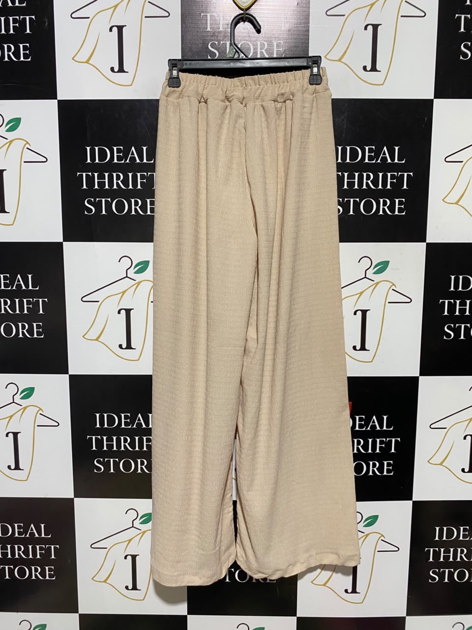 |S| WAIST 26| A14| BEIGE TEXTURED HIGH-WAIST WIDE-LEG PALAZZO TROUSERS