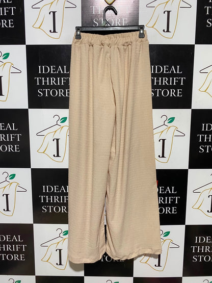 |S| WAIST 26| A14| BEIGE TEXTURED HIGH-WAIST WIDE-LEG PALAZZO TROUSERS