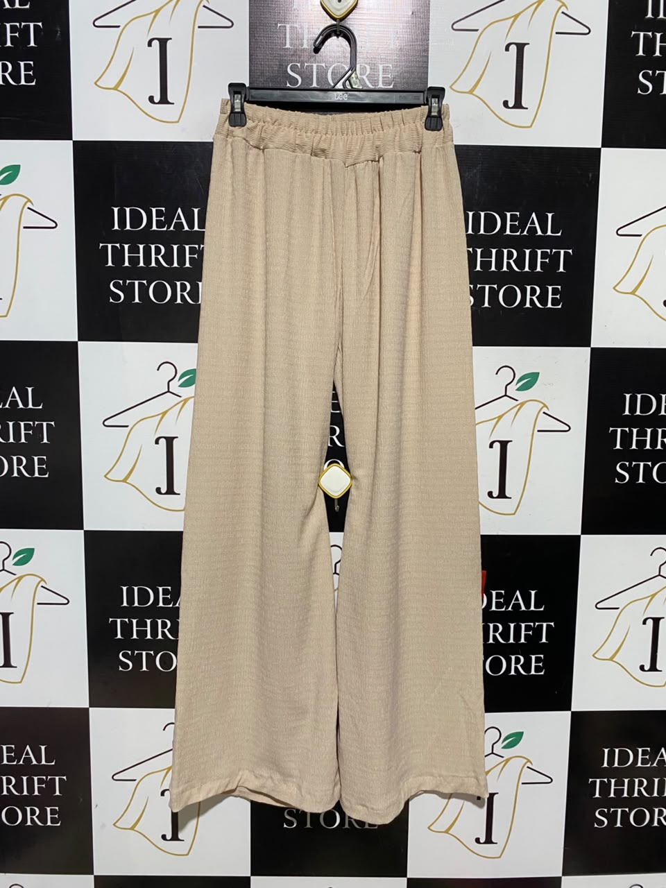 |S| WAIST 26| A14| BEIGE TEXTURED HIGH-WAIST WIDE-LEG PALAZZO TROUSERS