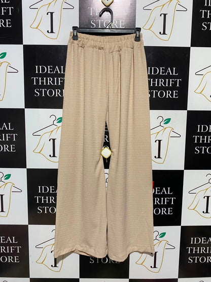 |S| WAIST 26| A14| BEIGE TEXTURED HIGH-WAIST WIDE-LEG PALAZZO TROUSERS