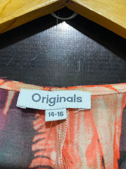ORIGNALS |L| BUST FREE| A14| ORANGE & BROWN ABSTRACT PRINT DRAWSTRING KAFTAN MAXI DRESS