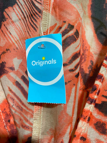 ORIGNALS |L| BUST FREE| A14| ORANGE & BROWN ABSTRACT PRINT DRAWSTRING KAFTAN MAXI DRESS