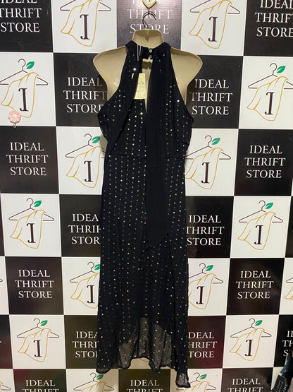 MONSOON |M| BUST 18| A14| BLACK SEQUIN EMBELLISHED HALTER-NECK KEYHOLE MAXI DRESS