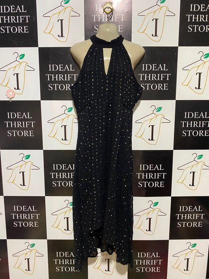 MONSOON |M| BUST 18| A14| BLACK SEQUIN EMBELLISHED HALTER-NECK KEYHOLE MAXI DRESS