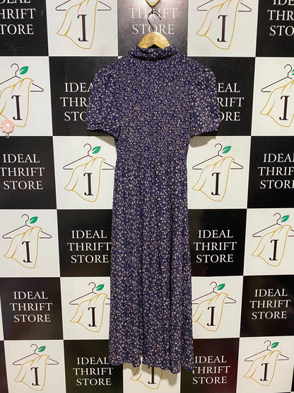 BLUE VANILLA |S| BUST 13| A14| NAVY FLORAL SHIRT DRESS WITH LACE TRIM COLLAR