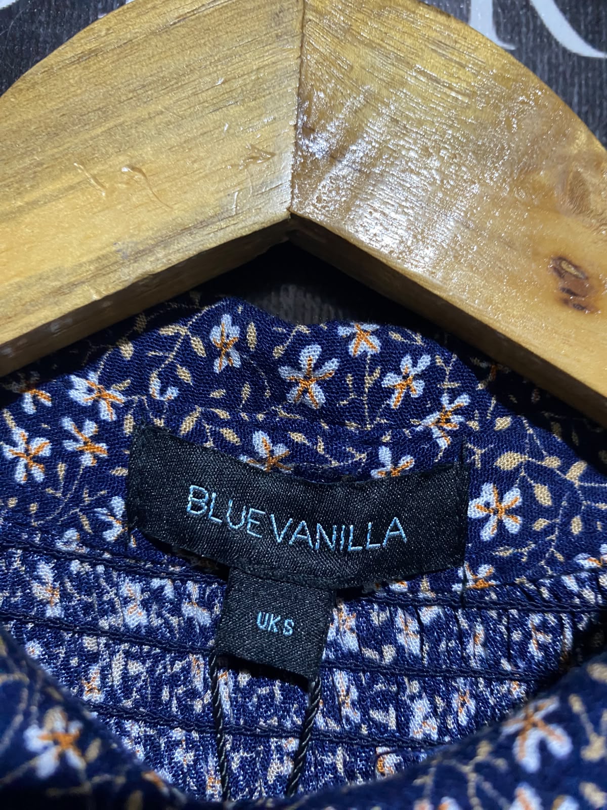 BLUE VANILLA |S| BUST 13| A14| NAVY FLORAL SHIRT DRESS WITH LACE TRIM COLLAR