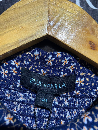 BLUE VANILLA |S| BUST 13| A14| NAVY FLORAL SHIRT DRESS WITH LACE TRIM COLLAR