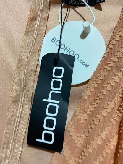 BOOHOO |L| BUST FREE| A14| PEACH GEOMETRIC TEXTURED V-NECK MIDI DRESS