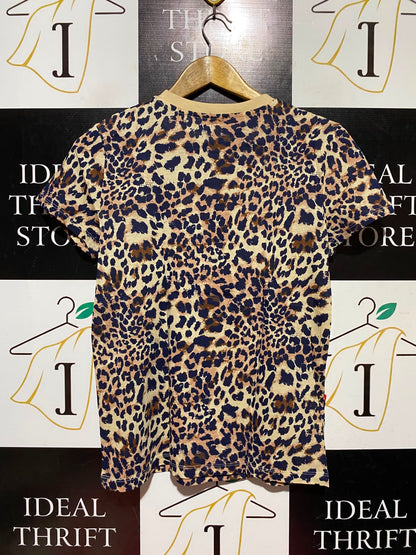 PRIMARK CARES |XS| BUST 17| A13| LEOPARD CHEETAH ANIMAL PRINT SHORT-SLEEVE CREW NECK T-SHIRT