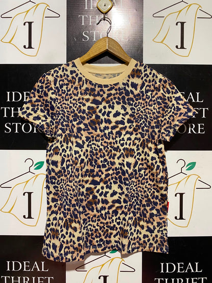PRIMARK CARES |XS| BUST 17| A13| LEOPARD CHEETAH ANIMAL PRINT SHORT-SLEEVE CREW NECK T-SHIRT