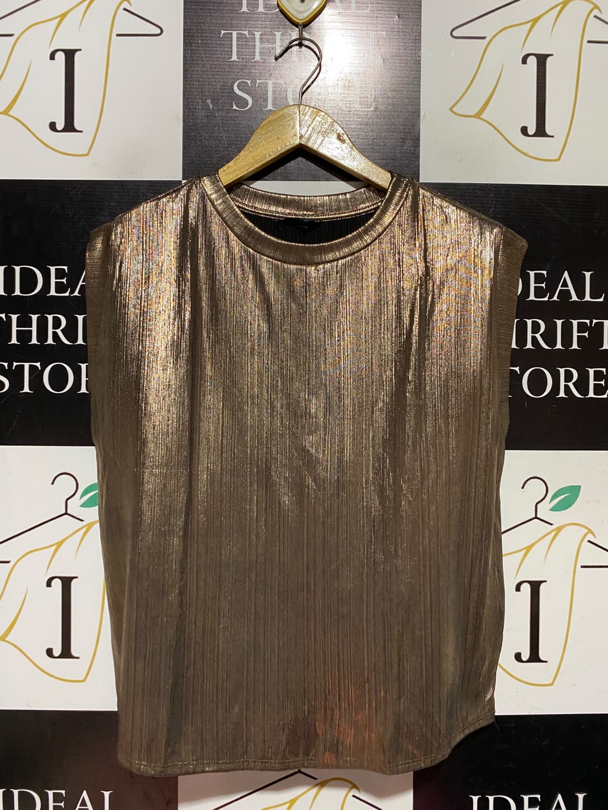 GEORGE |M| BUST 19| A13| BRONZE METALLIC PLEATED SHOULDER PAD SLEEVELESS TOP