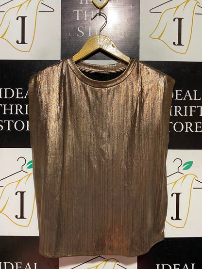 GEORGE |M| BUST 19| A13| BRONZE METALLIC PLEATED SHOULDER PAD SLEEVELESS TOP