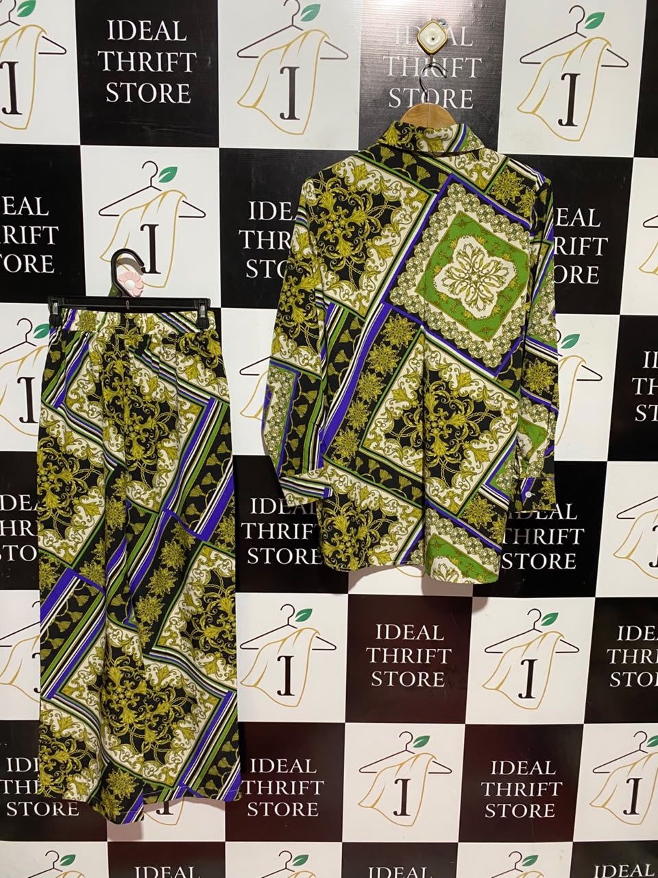 ELSA M |S/M| A13| BAROQUE CHAIN PRINT LONG-SLEEVE SHIRT & WIDE-LEG TROUSERS CO-ORD SET