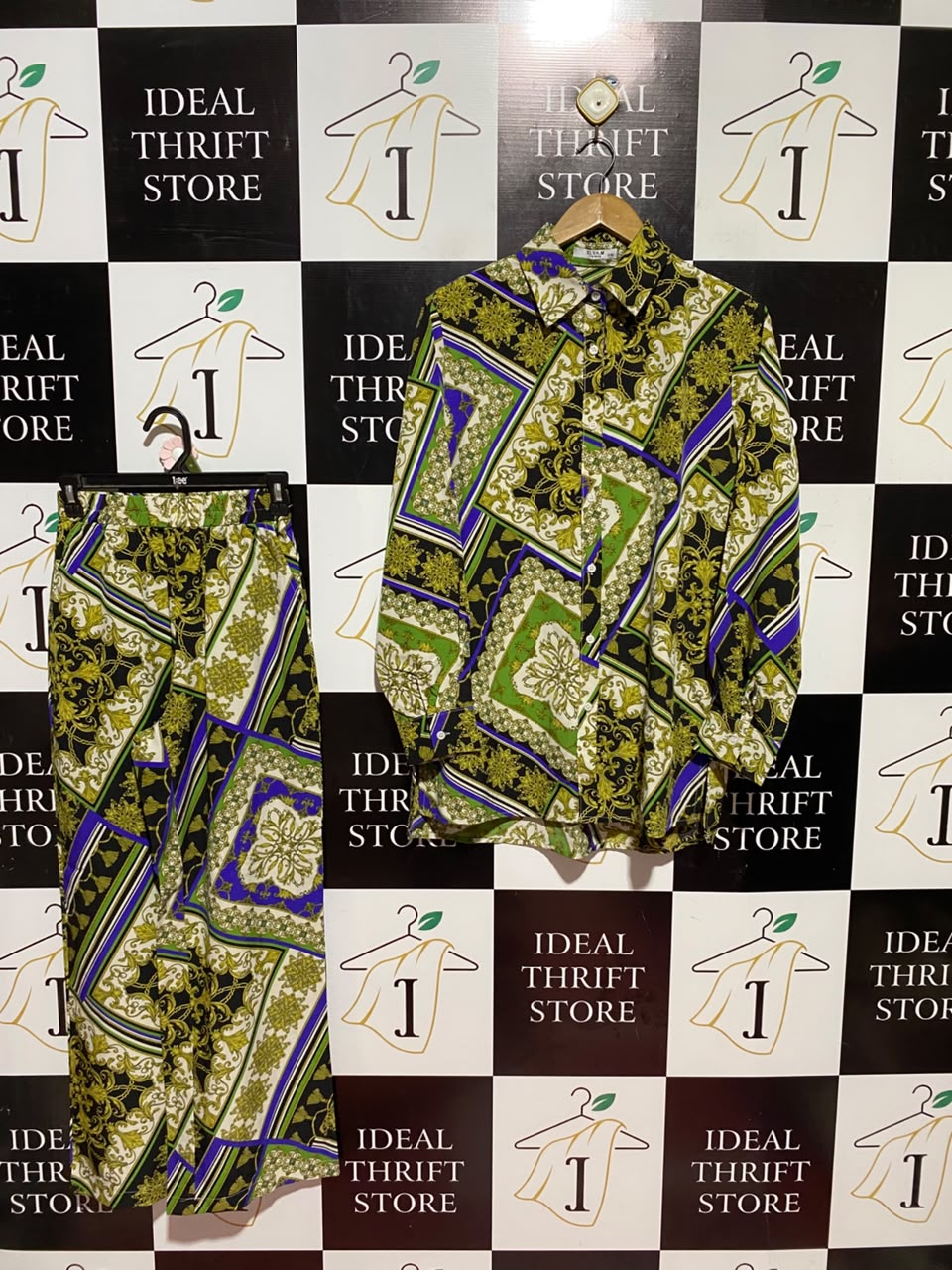 ELSA M |S/M| A13| BAROQUE CHAIN PRINT LONG-SLEEVE SHIRT & WIDE-LEG TROUSERS CO-ORD SET