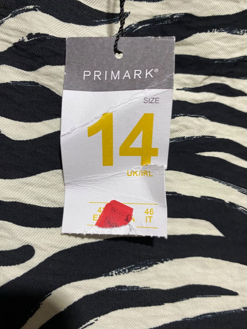 PRIMARK |L| BUST 18| A13| WOMEN'S MONOCHROME ZEBRA STRIPE TIE-BACK LONG-SLEEVE MINI DRESS