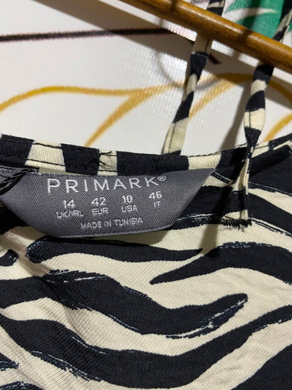 PRIMARK |L| BUST 18| A13| WOMEN'S MONOCHROME ZEBRA STRIPE TIE-BACK LONG-SLEEVE MINI DRESS