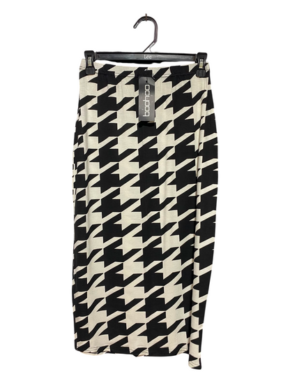 BOOHOO |XS| WAIST 24| A14| BLACK & WHITE HOUNDSTOOTH MIDI SKIRT - HIGH-WAISTED STRETCH PENCIL SKIRT