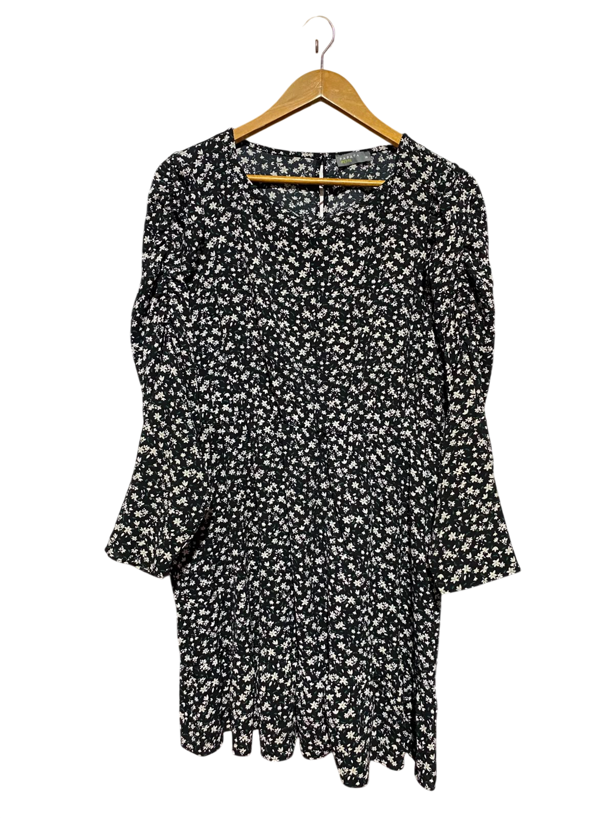 PAPAYA |M| BUST 21| A15| BLACK & WHITE FLORAL LONG SLEEVE MINI DRESS - CASUAL DITSY FLORAL SHORT DRESS