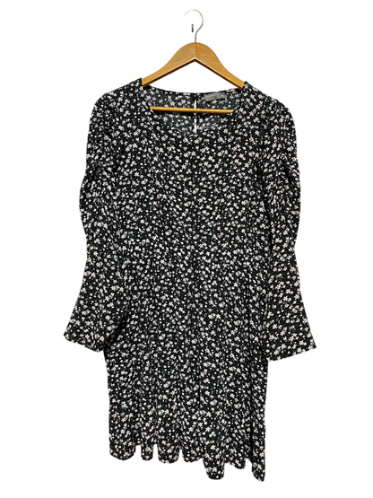 PAPAYA |M| BUST 21| A15| BLACK & WHITE FLORAL LONG SLEEVE MINI DRESS - CASUAL DITSY FLORAL SHORT DRESS