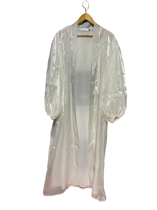 ABAYA TOPIA |XL| BUST 21| A15| SHIMMERING WHITE ORGANZA KIMONO CARDIGAN - OPEN FRONT SHEER MAXI DRESS OVERLAY