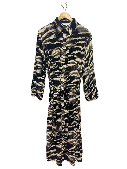 APRICOT |L| BUST 22| A15| ZEBRA ANIMAL PRINT SHIRT DRESS - LONG SLEEVE BELTED MIDI DRESS