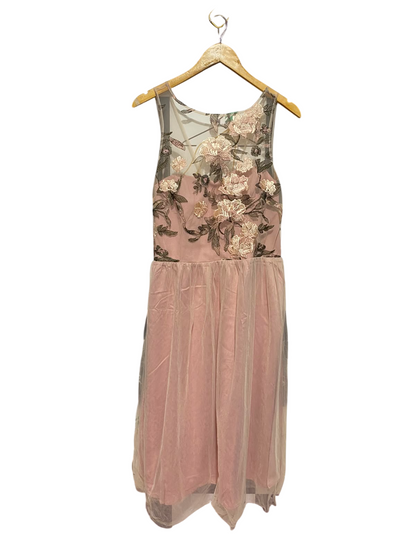 NEW LOOK |M| BUST 18| A15| DUSTY PINK FLORAL EMBROIDERED TULLE DRESS - SLEEVELESS PARTY MIDI DRESS