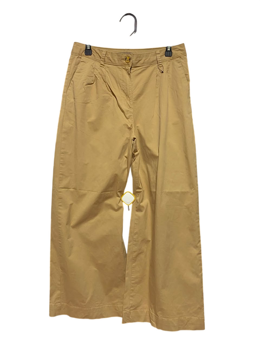M&S |L| WAIST 30| A15| BEIGE HIGH-WAISTED WIDE-LEG TROUSERS - PLEATED COTTON CHINO PANTS