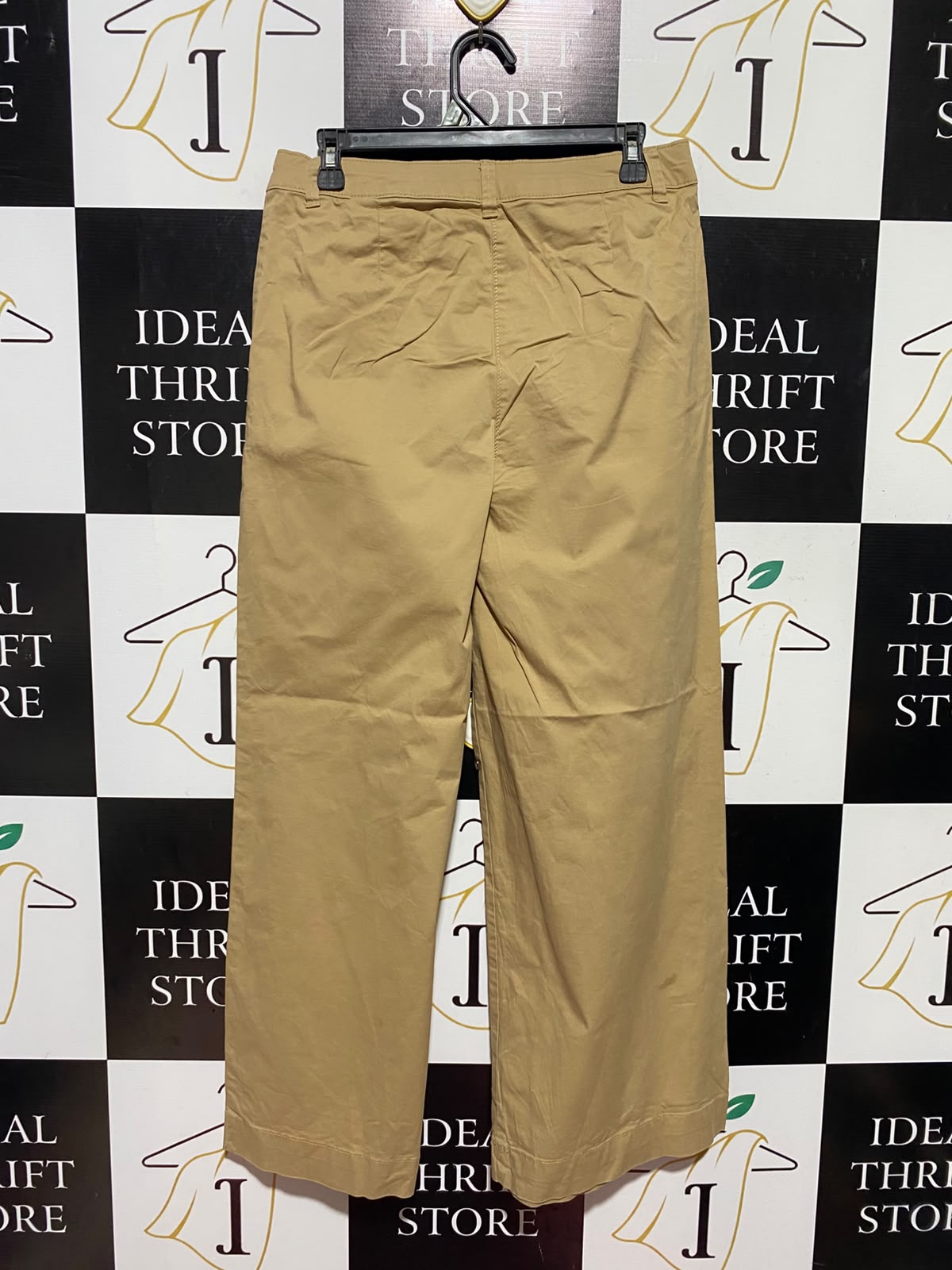 M&S |L| WAIST 30| A15| BEIGE HIGH-WAISTED WIDE-LEG TROUSERS - PLEATED COTTON CHINO PANTS