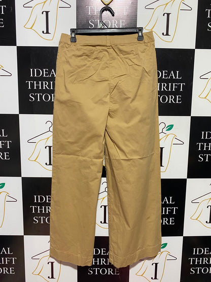 M&S |L| WAIST 30| A15| BEIGE HIGH-WAISTED WIDE-LEG TROUSERS - PLEATED COTTON CHINO PANTS