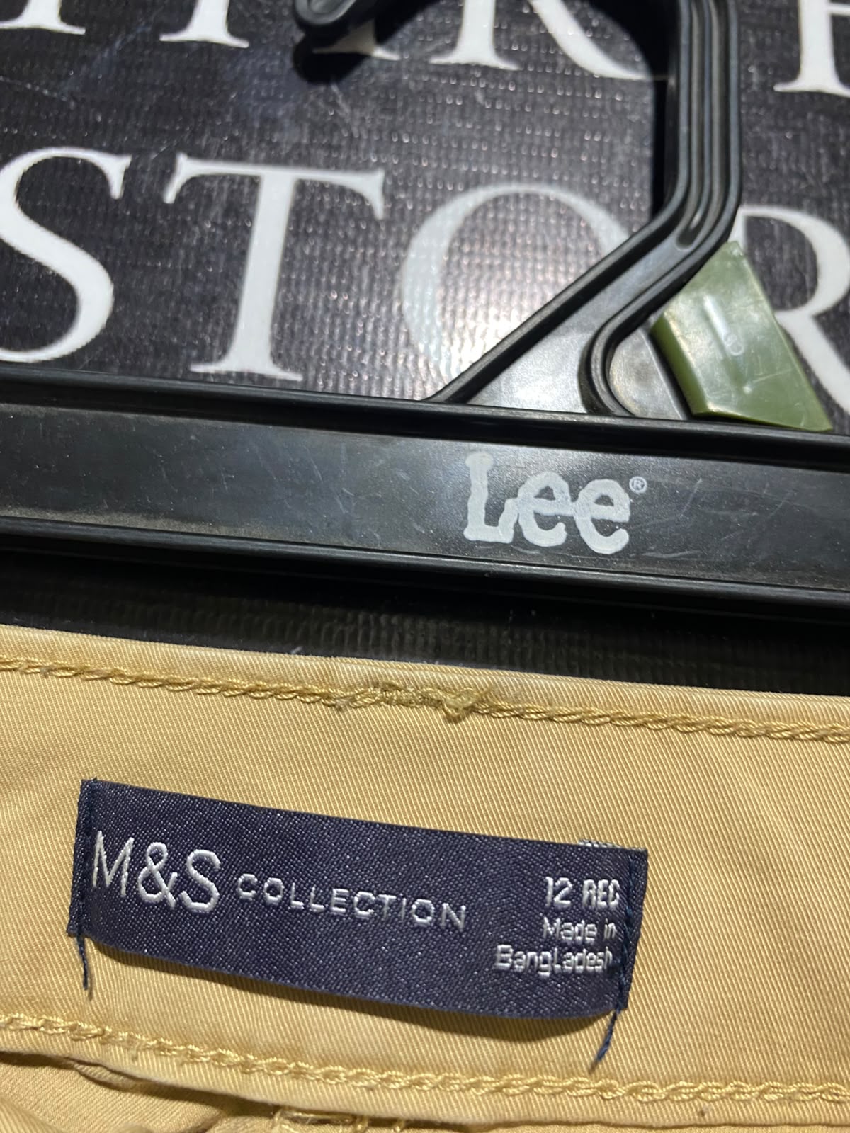 M&S |L| WAIST 30| A15| BEIGE HIGH-WAISTED WIDE-LEG TROUSERS - PLEATED COTTON CHINO PANTS