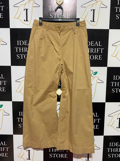 M&S |L| WAIST 30| A15| BEIGE HIGH-WAISTED WIDE-LEG TROUSERS - PLEATED COTTON CHINO PANTS
