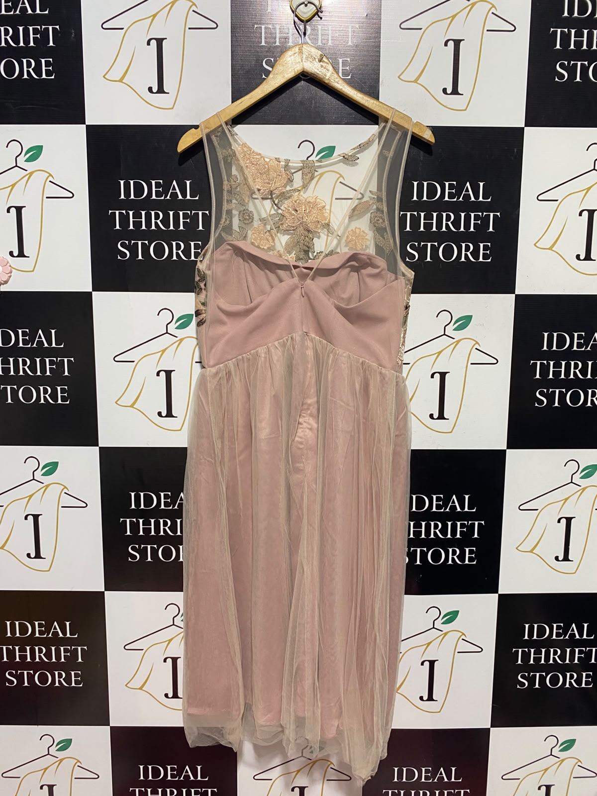 NEW LOOK |M| BUST 18| A15| DUSTY PINK FLORAL EMBROIDERED TULLE DRESS - SLEEVELESS PARTY MIDI DRESS