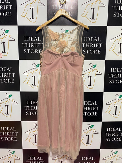 NEW LOOK |M| BUST 18| A15| DUSTY PINK FLORAL EMBROIDERED TULLE DRESS - SLEEVELESS PARTY MIDI DRESS