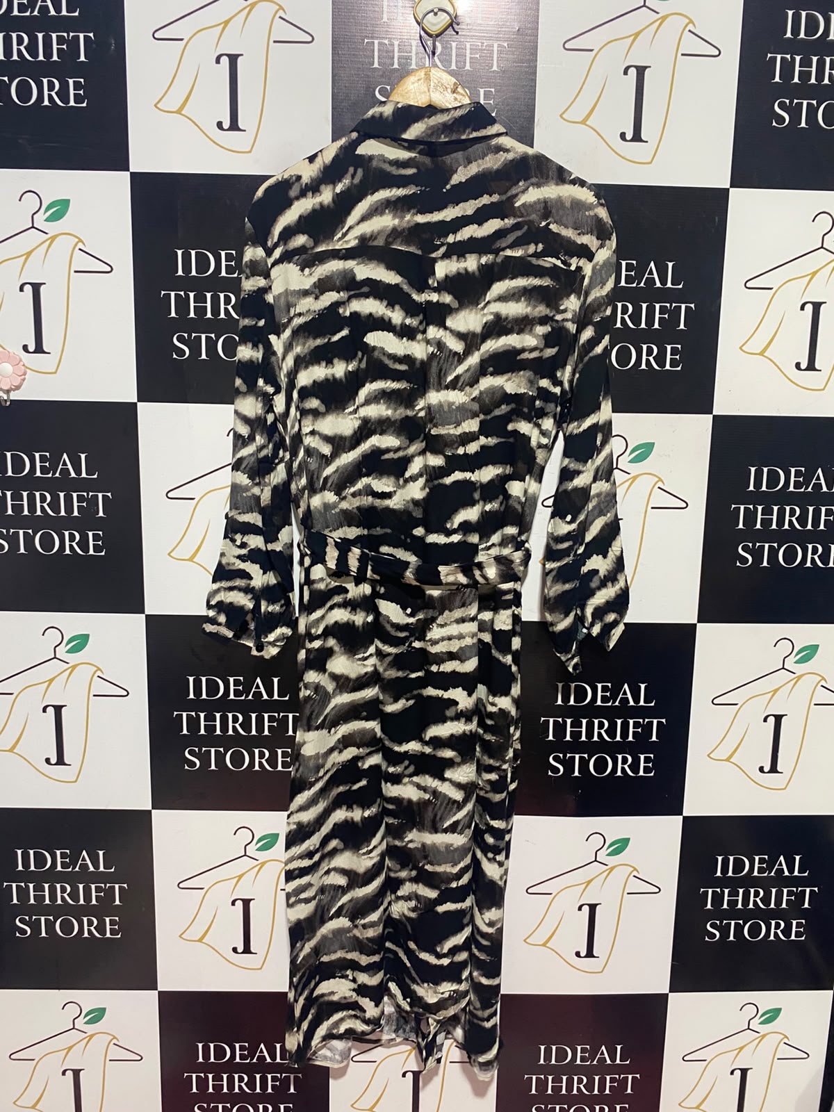 APRICOT |L| BUST 22| A15| ZEBRA ANIMAL PRINT SHIRT DRESS - LONG SLEEVE BELTED MIDI DRESS